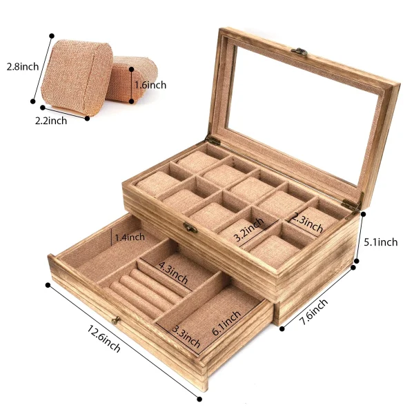 10 Slot Rustic Wooden Watch Box Organizer With Removable Pillows - Image 3