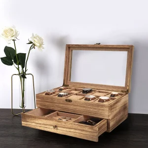 10 Slot Rustic Wooden Watch Box Organizer With Removable Pillows